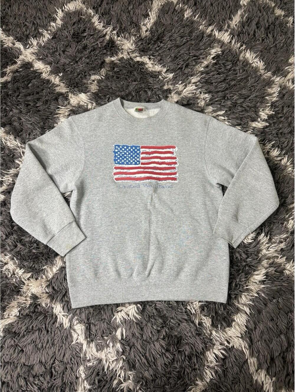 Vintage Fruit of the Loom American Flag Sweatshirt Gray Mens Medium Crewneck